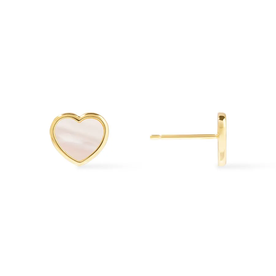 Heart Pearl & Gold Stud Earrings