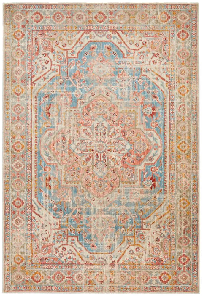 Helena Traditional Faded Coloured Blue Modern Rug