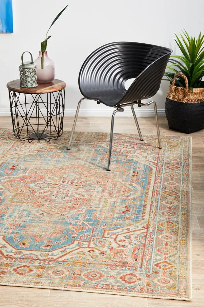 Helena Traditional Faded Coloured Blue Modern Rug