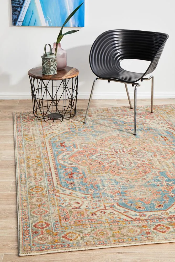 Helena Traditional Faded Coloured Blue Modern Rug