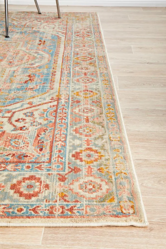 Helena Traditional Faded Coloured Blue Modern Rug