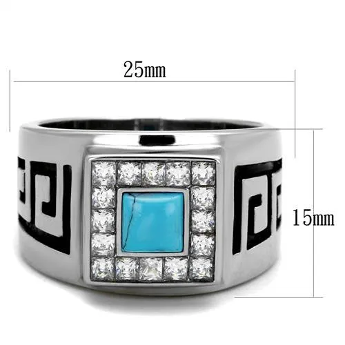 High polished (no plating) Stainless Steel Ring with Synthetic Turquoise in Sea Blue for Women Style TK2053