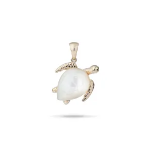 Honu Mother of Pearl Pendant in Gold with Diamonds - 26mm