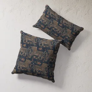 Indoor / Outdoor Pillow - Tibetan Tiger Floral (Indigo)