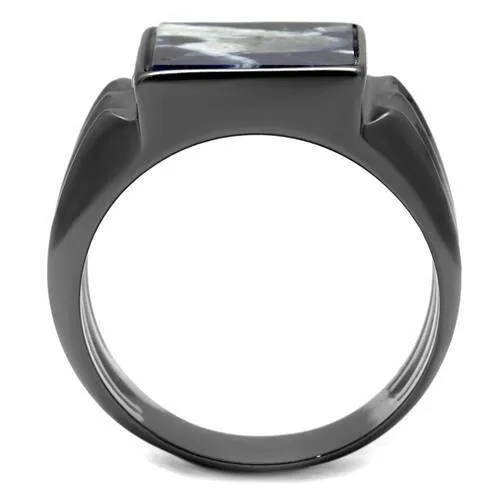 IP Light Black (IP Gun) Stainless Steel Ring with Semi-Precious Sodalite in Capri Blue for Women Style TK3012