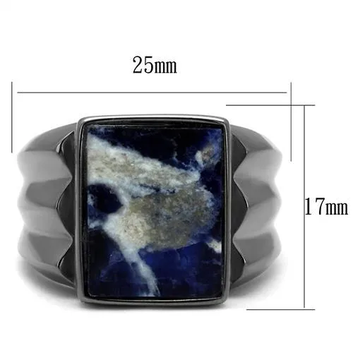 IP Light Black (IP Gun) Stainless Steel Ring with Semi-Precious Sodalite in Capri Blue for Women Style TK3012