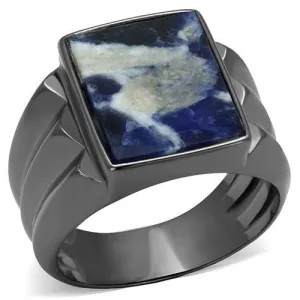 IP Light Black (IP Gun) Stainless Steel Ring with Semi-Precious Sodalite in Capri Blue for Women Style TK3012