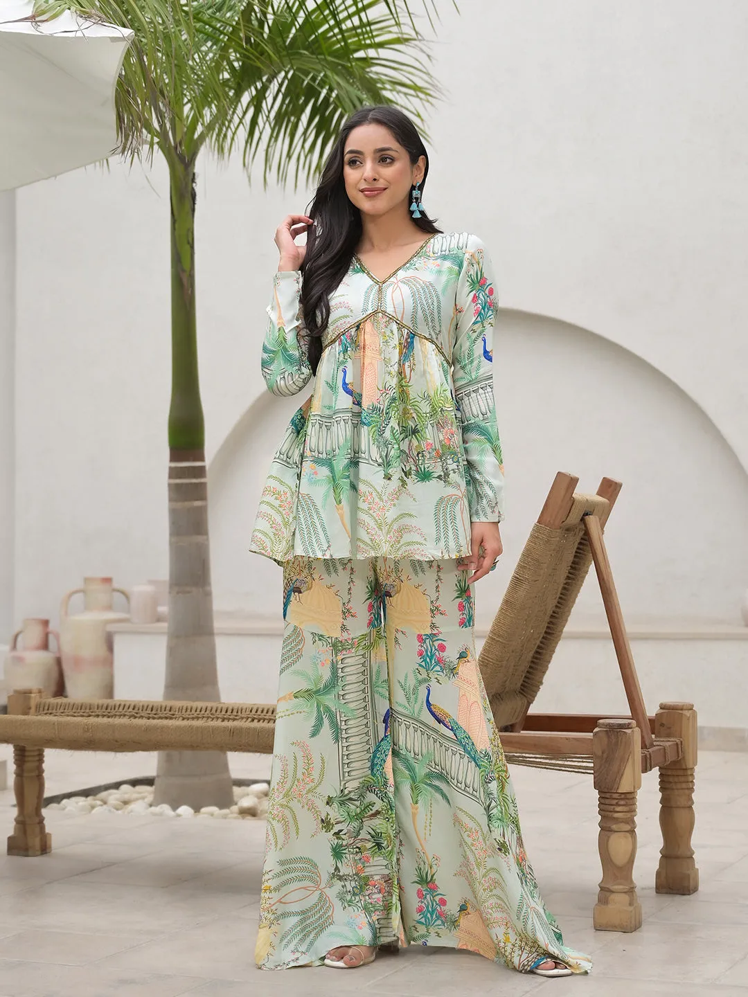 Jashvi Green Digital Printed Muslin Co-ord set