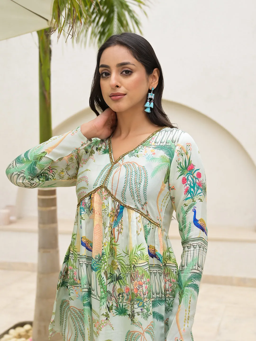 Jashvi Green Digital Printed Muslin Co-ord set