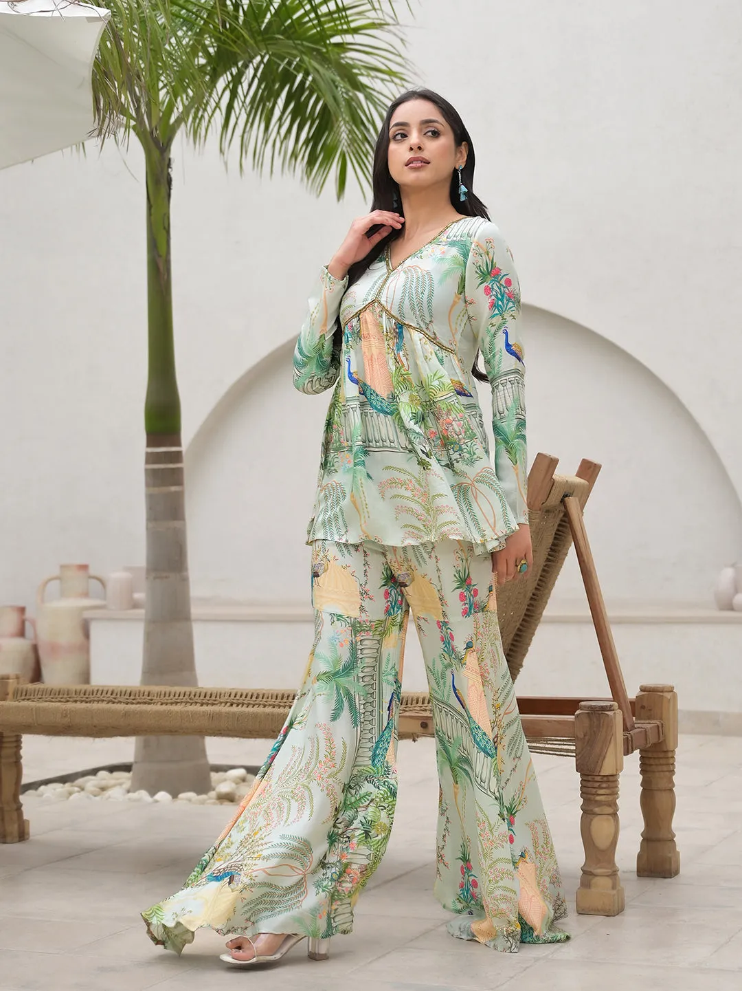 Jashvi Green Digital Printed Muslin Co-ord set