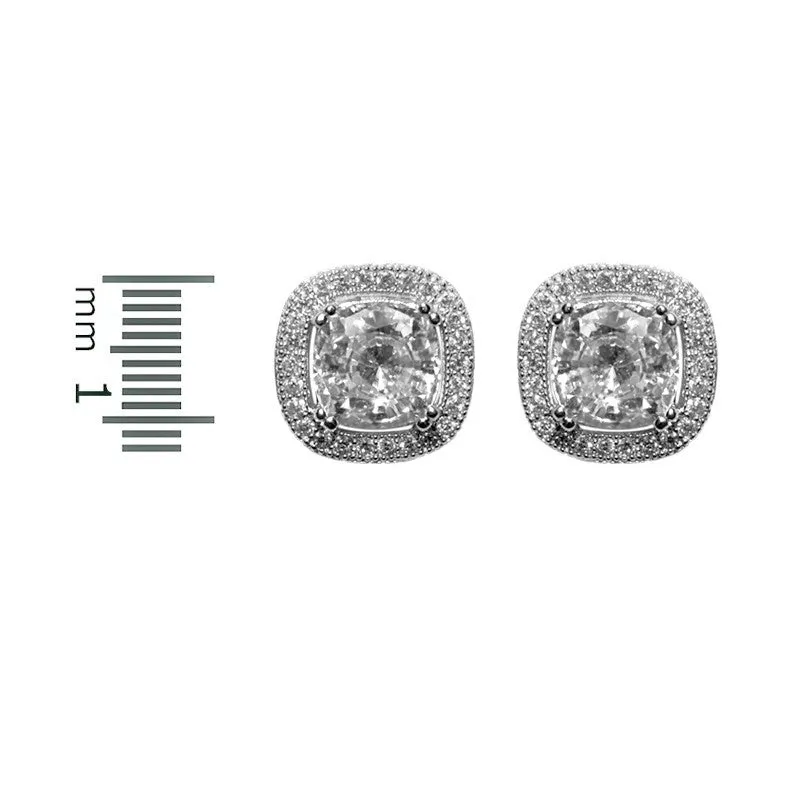 Jayci CZ Cushion Halo Stud Earrings