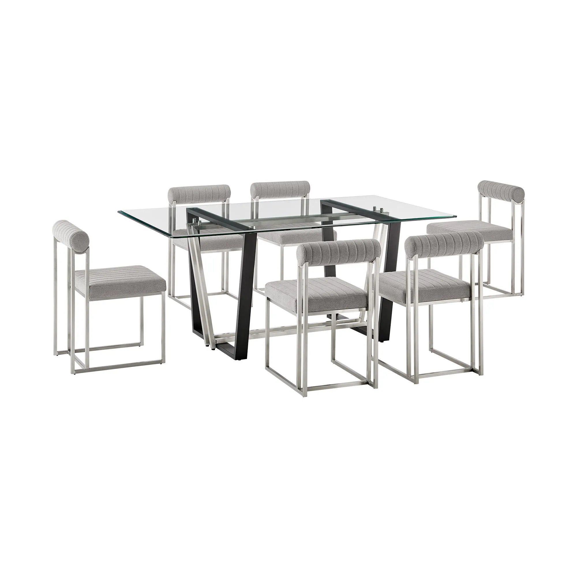 Kai Anastasia - Rectangular Glass Dining Table Set - Brushed Base