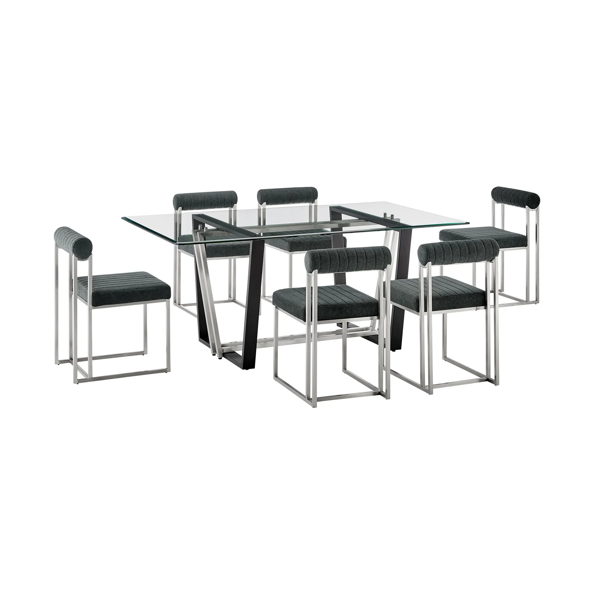 Kai Anastasia - Rectangular Glass Dining Table Set - Brushed Base