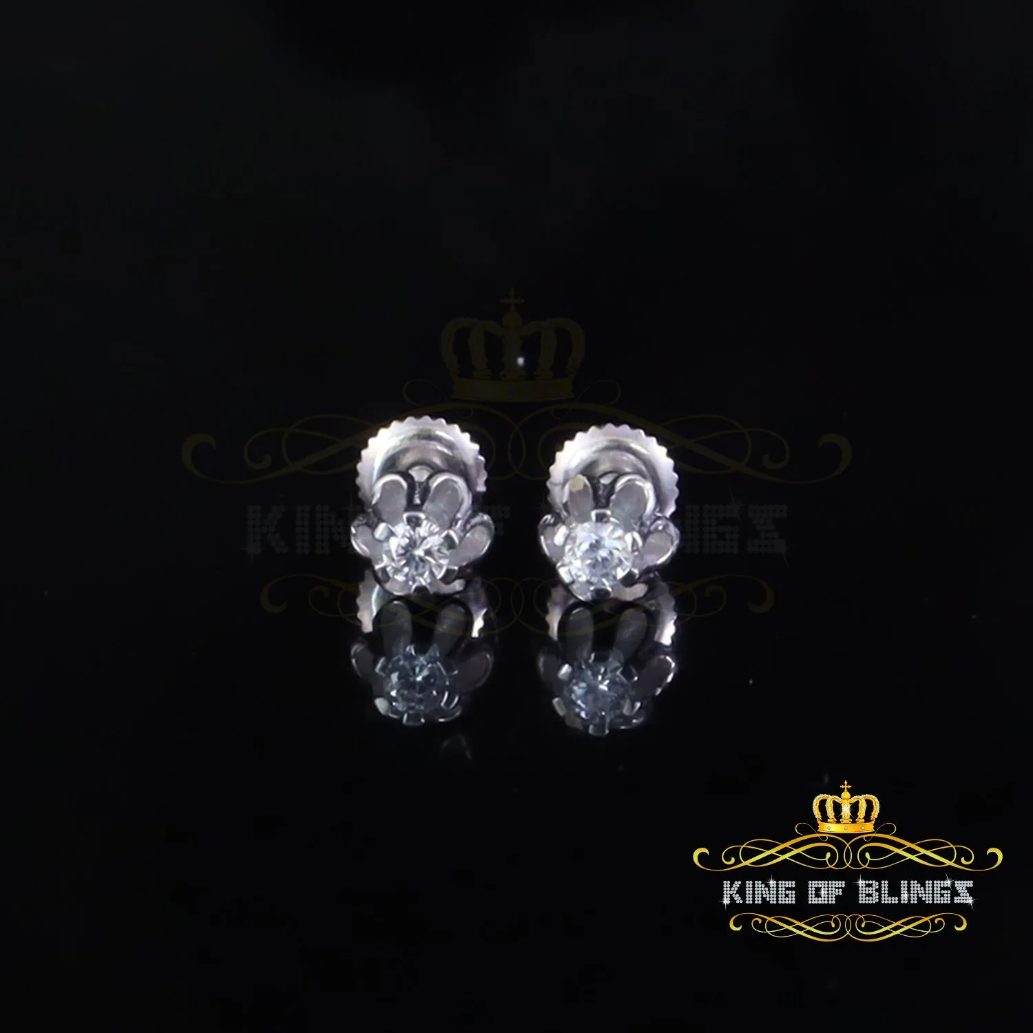 King of Bling's 0.10ct Silver Moissanite European cut White Buttercup Stud Earings for Women