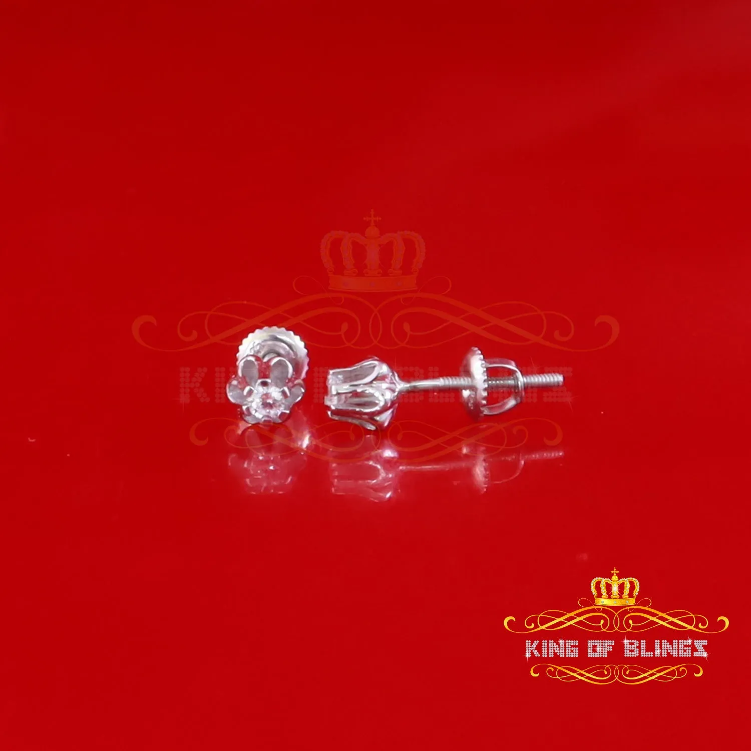 King of Bling's 0.10ct Silver Moissanite European cut White Buttercup Stud Earings for Women