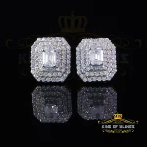 King  of Bling's 1.10ct VVS 'D' Moissanite Men's/Womens 925 Yellow Silver Octagonal Stud Earrings