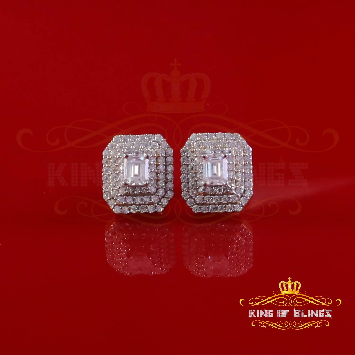 King  of Bling's 1.10ct VVS 'D' Moissanite Men's/Womens 925 Yellow Silver Octagonal Stud Earrings