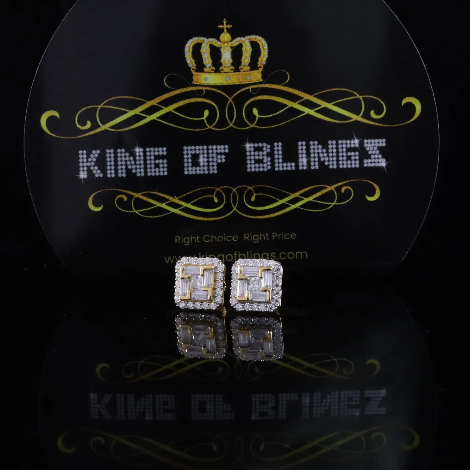 King  of Bling's 1.25ct VVS 'D' Moissanite Men's/Women's 925 Silver Yellow Square Stud Earrings