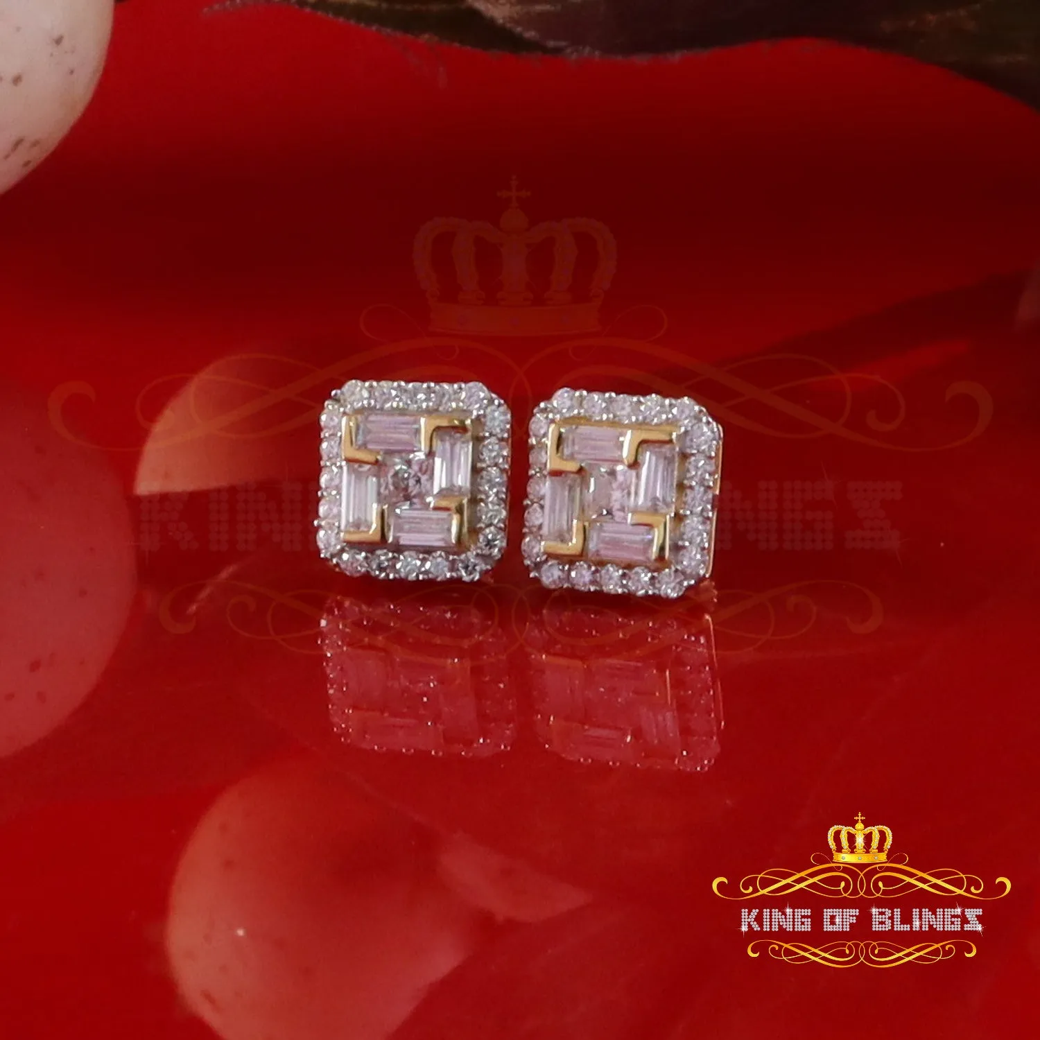 King  of Bling's 1.25ct VVS 'D' Moissanite Men's/Women's 925 Silver Yellow Square Stud Earrings