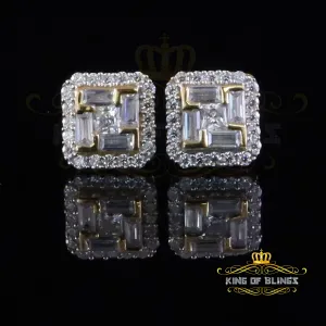 King  of Bling's 1.25ct VVS 'D' Moissanite Men's/Women's 925 Silver Yellow Square Stud Earrings