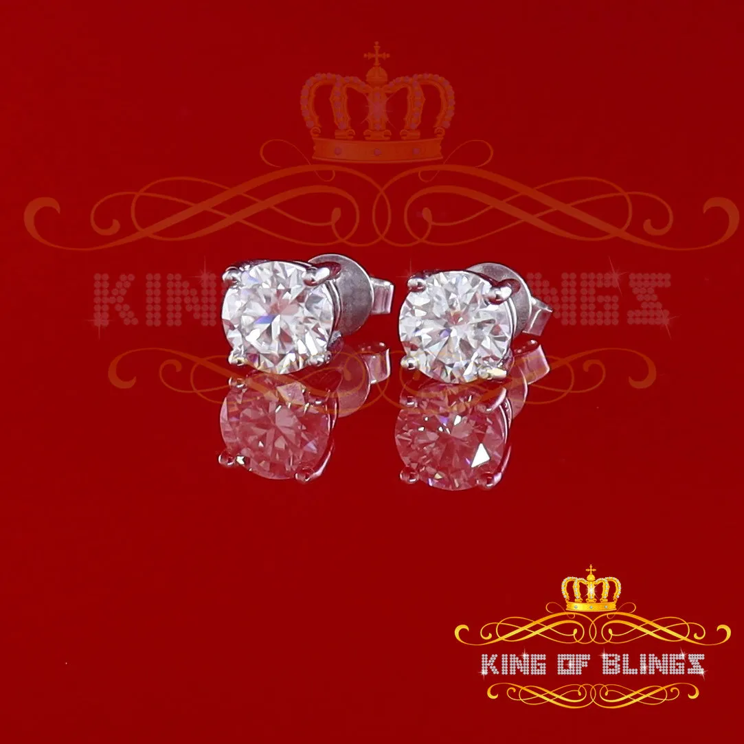 King of Bling's 2.50ct VVS 'D' Moissanite Men's/Womens 925 Silver White Round Stud Earrings