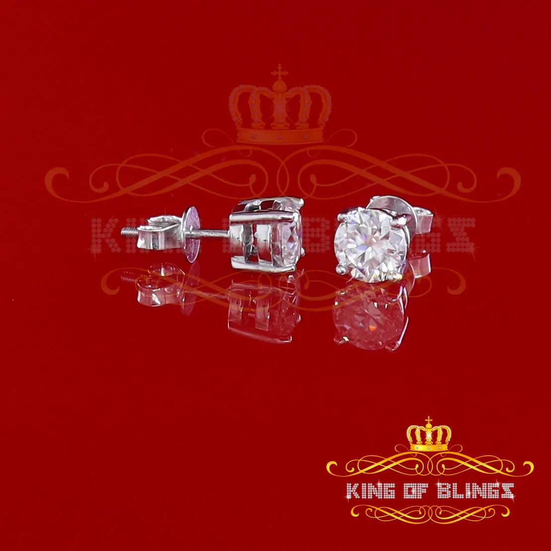 King of Bling's 2.50ct VVS 'D' Moissanite Men's/Womens 925 Silver White Round Stud Earrings