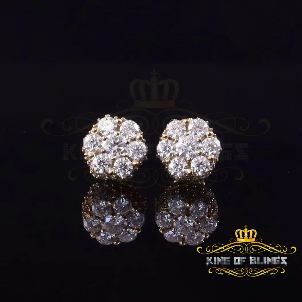 King  of Bling's 925 Silver Yellow 1.50ct VVS 'D' Men's & Womens Moissanite Floral Stud Earrings