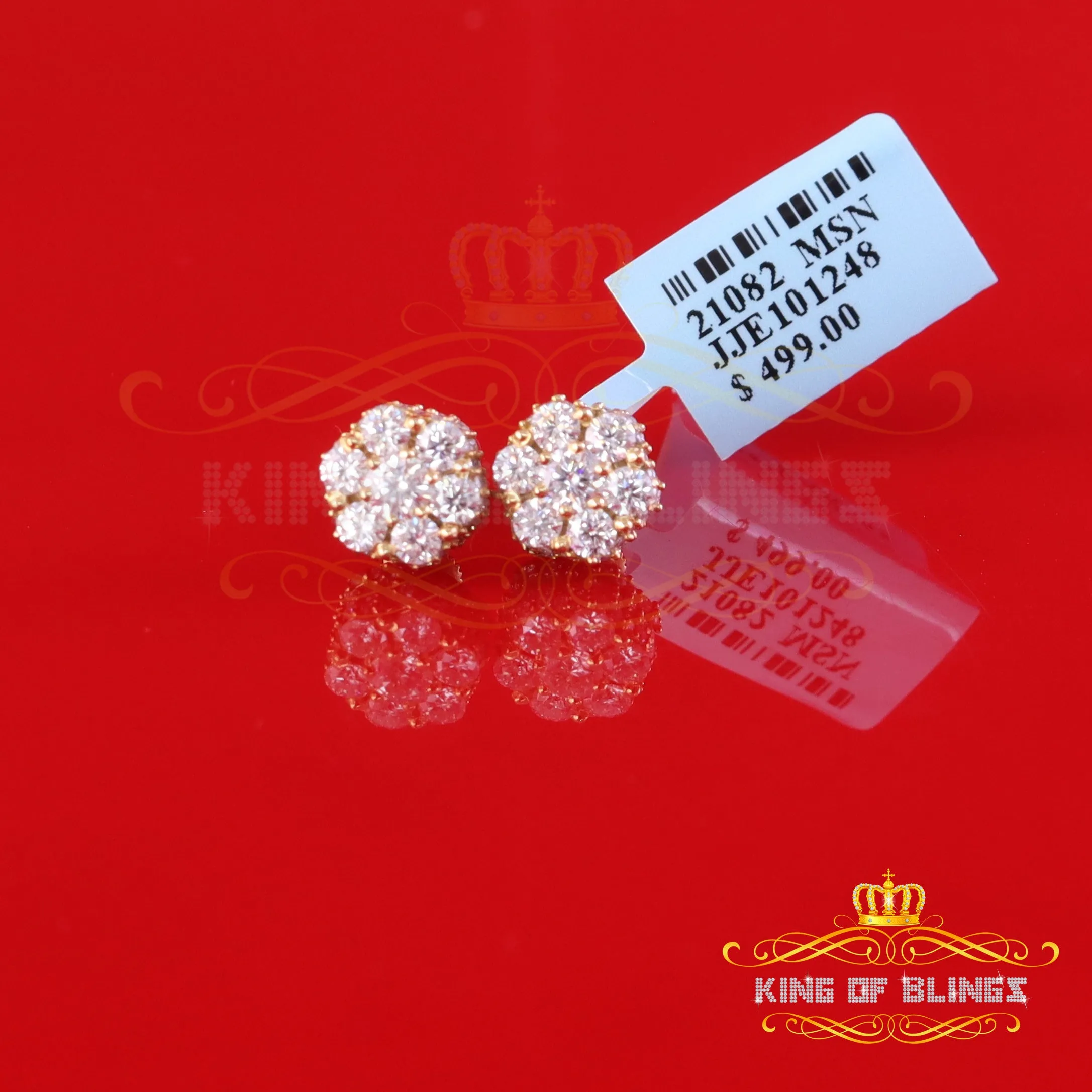 King  of Bling's 925 Silver Yellow 1.50ct VVS 'D' Men's & Womens Moissanite Floral Stud Earrings