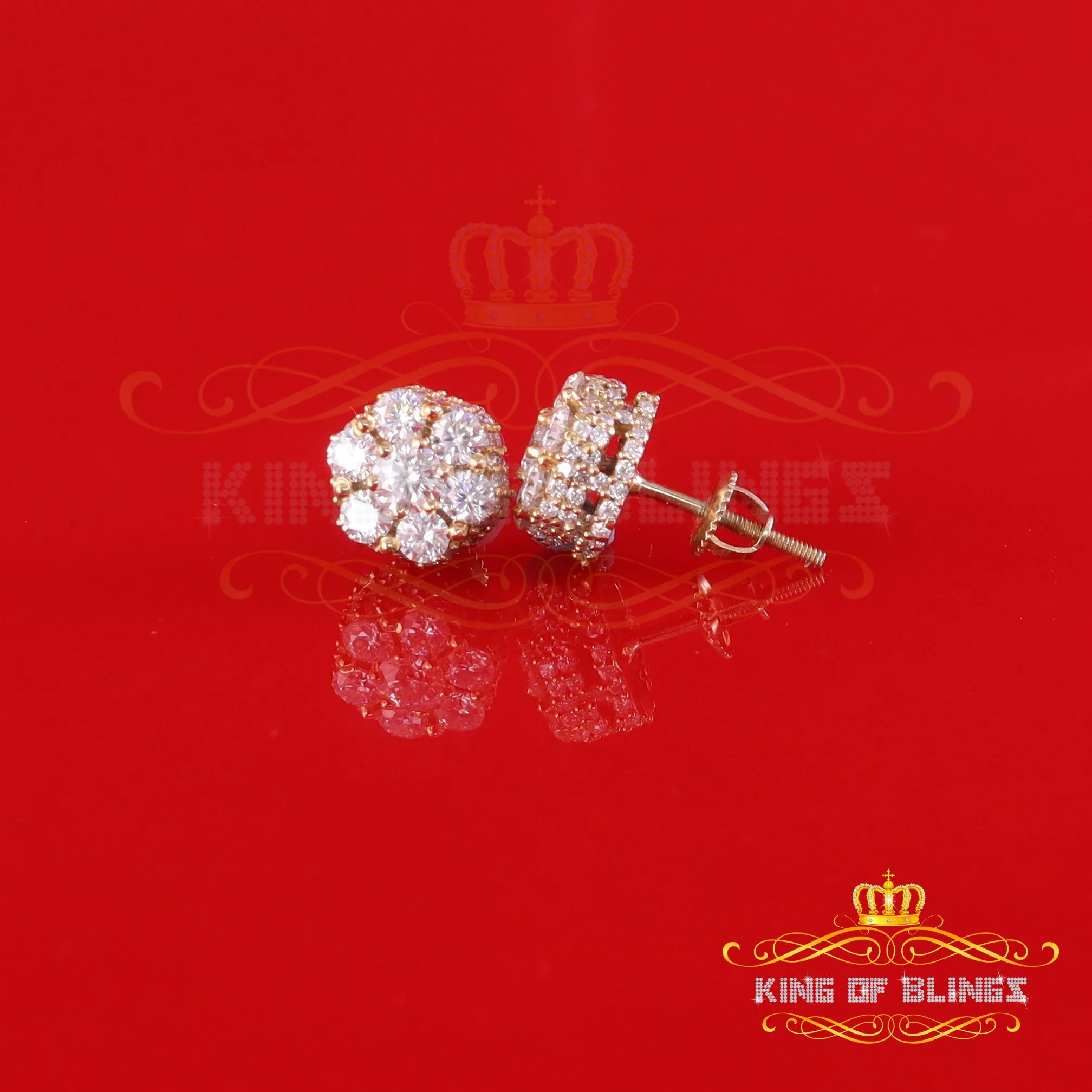 King  of Bling's 925 Silver Yellow 1.50ct VVS 'D' Men's & Womens Moissanite Floral Stud Earrings