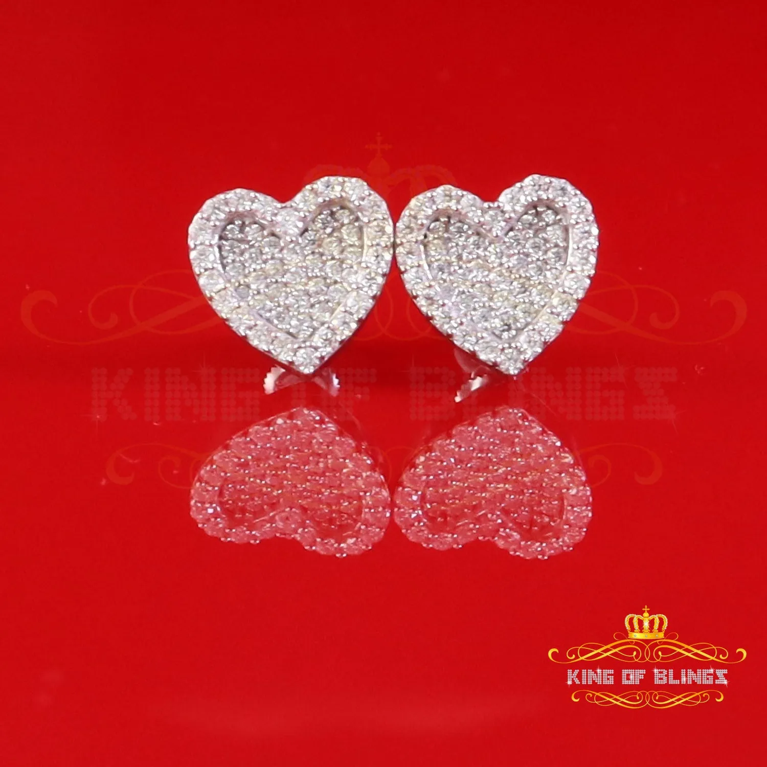 King of Bling's 925 White Silver 1.00ct VVS 'D' Moissanite Heart Stud Earring Men's/Womens