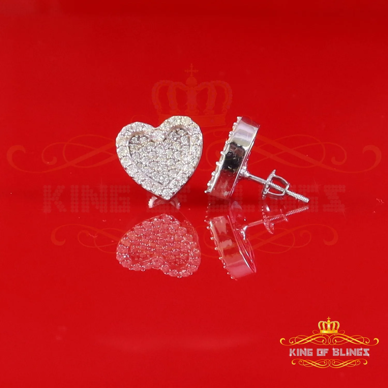 King of Bling's 925 White Silver 1.00ct VVS 'D' Moissanite Heart Stud Earring Men's/Womens