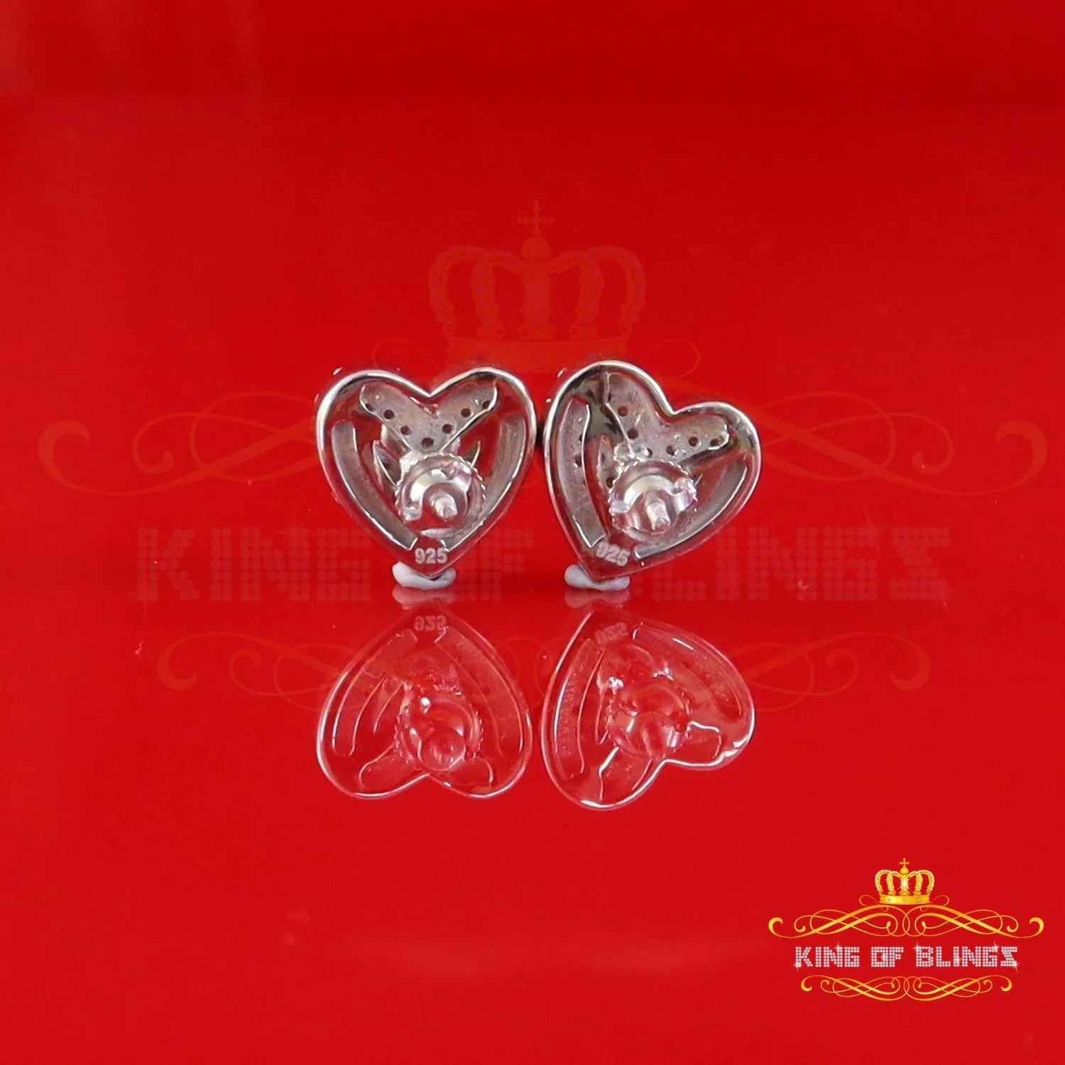 King of Bling's 925 White Silver 1.00ct VVS 'D' Moissanite Heart Stud Earring Men's/Womens