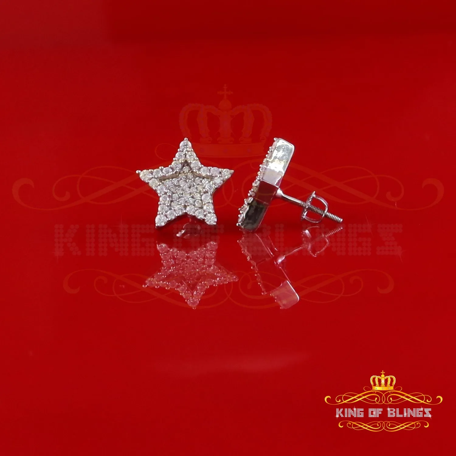 King of Bling's 925 White Silver 1.00ct VVS 'D' Moissanite Star Stud Earring Men's/Womens