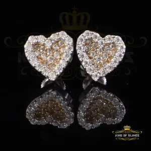 King  of Bling's 925 Yellow Silver 0.66ct VVS 'D' Moissanite Heart Stud Earring Men's/Womens