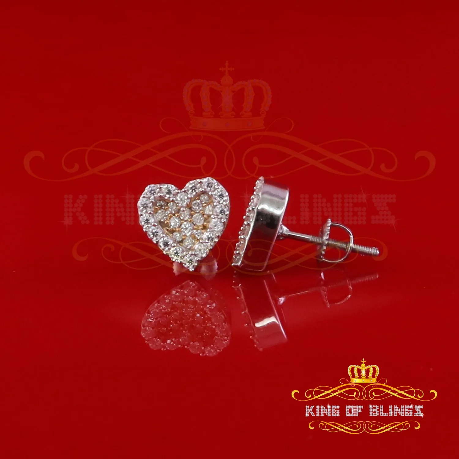 King  of Bling's 925 Yellow Silver 0.66ct VVS 'D' Moissanite Heart Stud Earring Men's/Womens