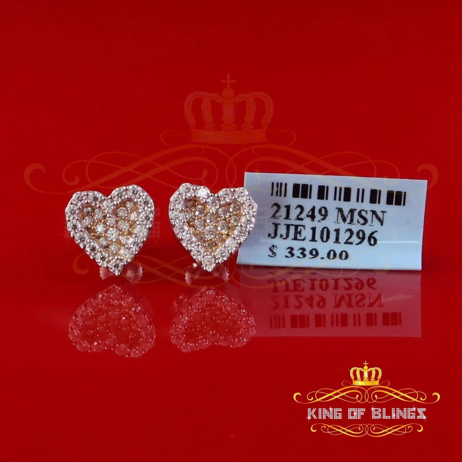 King  of Bling's 925 Yellow Silver 0.66ct VVS 'D' Moissanite Heart Stud Earring Men's/Womens