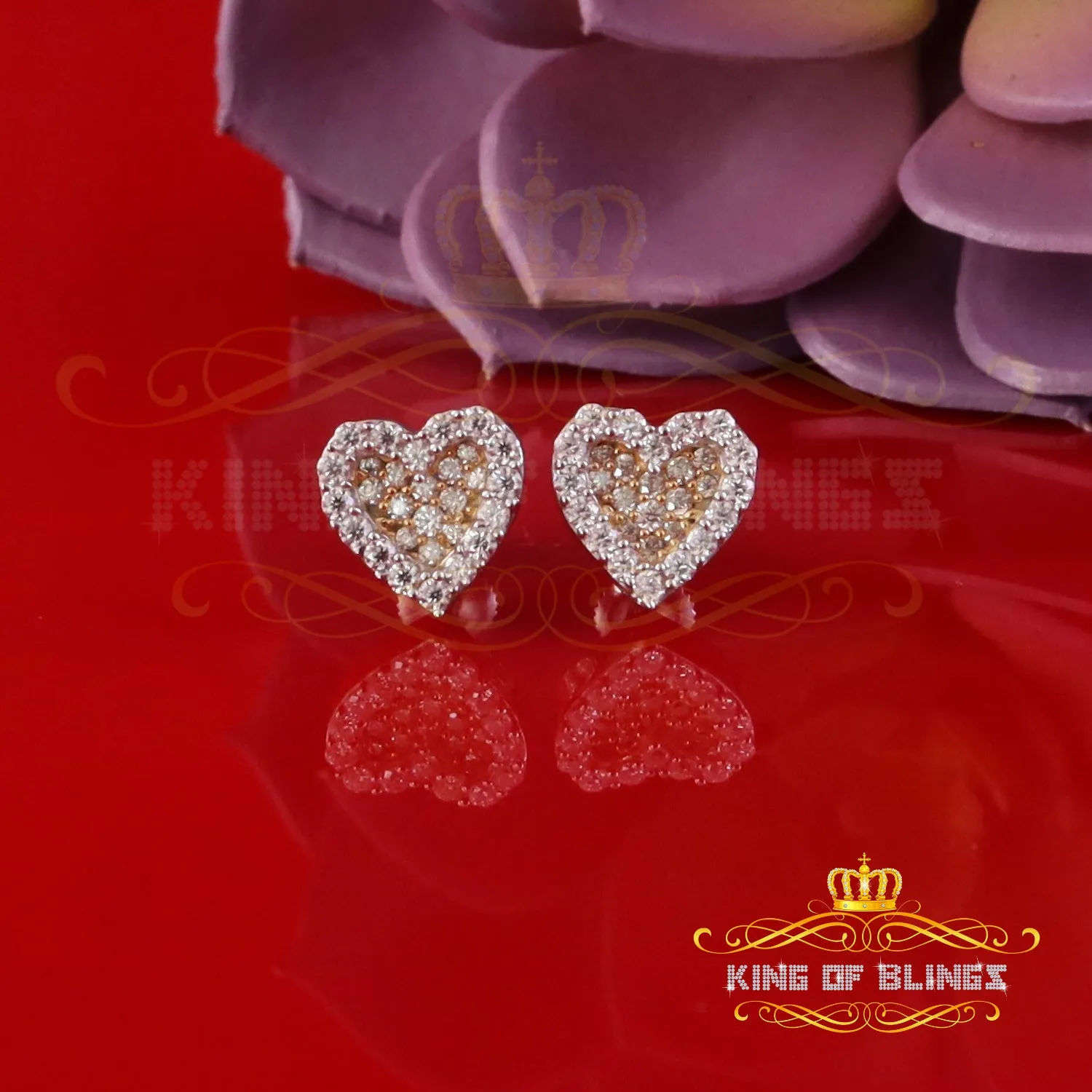 King  of Bling's 925 Yellow Silver 0.66ct VVS 'D' Moissanite Heart Stud Earring Men's/Womens