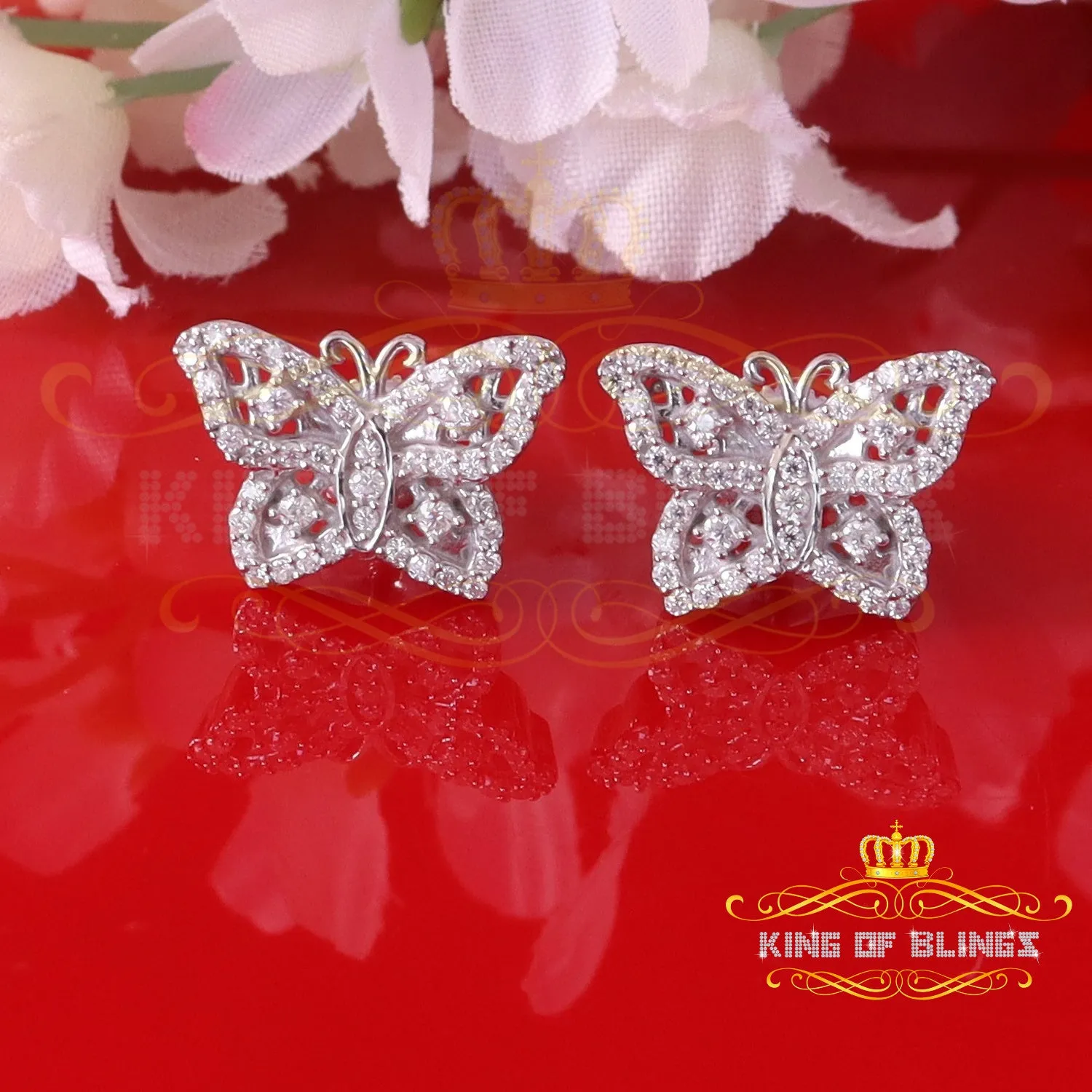 King of Bling's Men's/Women's 925 Silver White 0.50ct VVS 'D' Moissanite Butterfly Stud Earrings