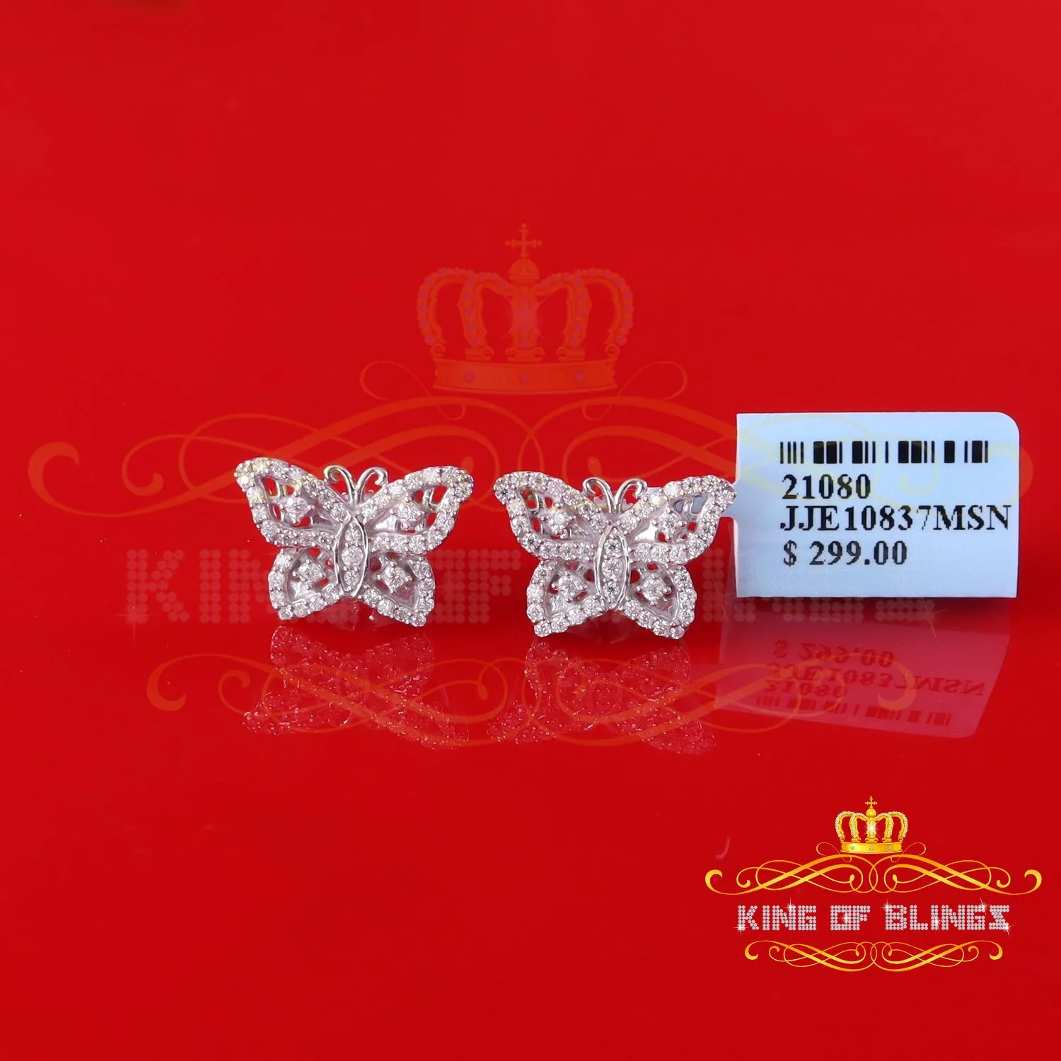 King of Bling's Men's/Women's 925 Silver White 0.50ct VVS 'D' Moissanite Butterfly Stud Earrings