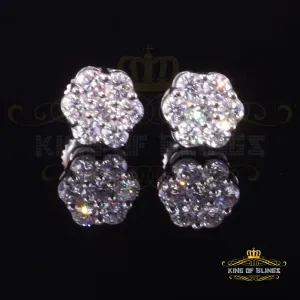 King of Bling's Men's/Women's 925 Silver White 0.50ct VVS 'D' Moissanite Floral Stud Earrings