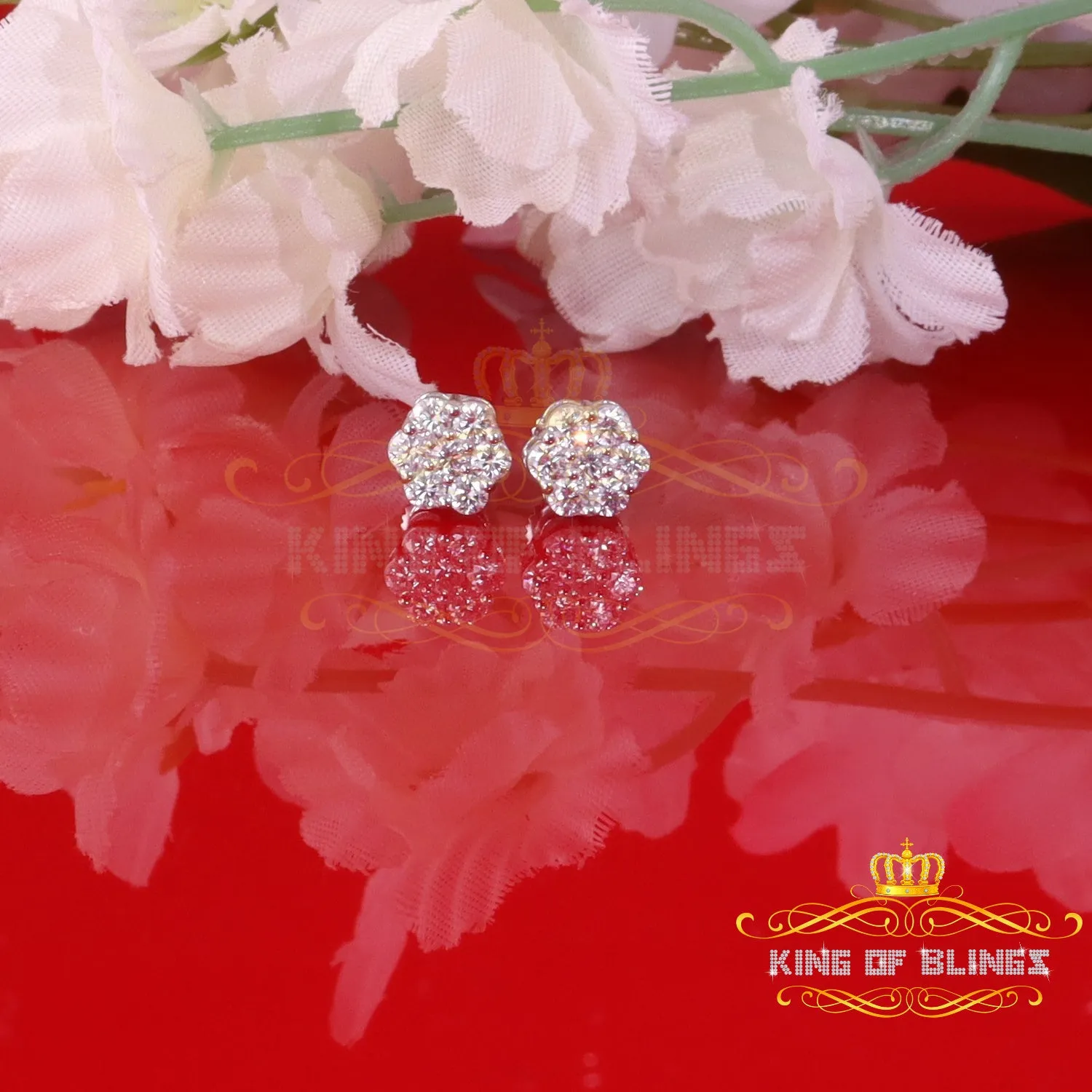 King of Bling's Men's/Women's 925 Silver White 0.50ct VVS 'D' Moissanite Floral Stud Earrings