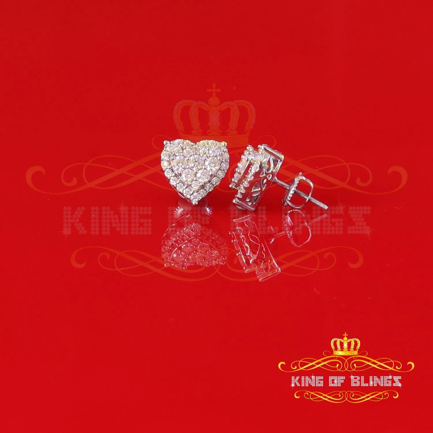 King of Bling's Men's/Womens 925 Silver White 1.00ct VVS 'D' Moissanite 3D Heart Stud Earrings