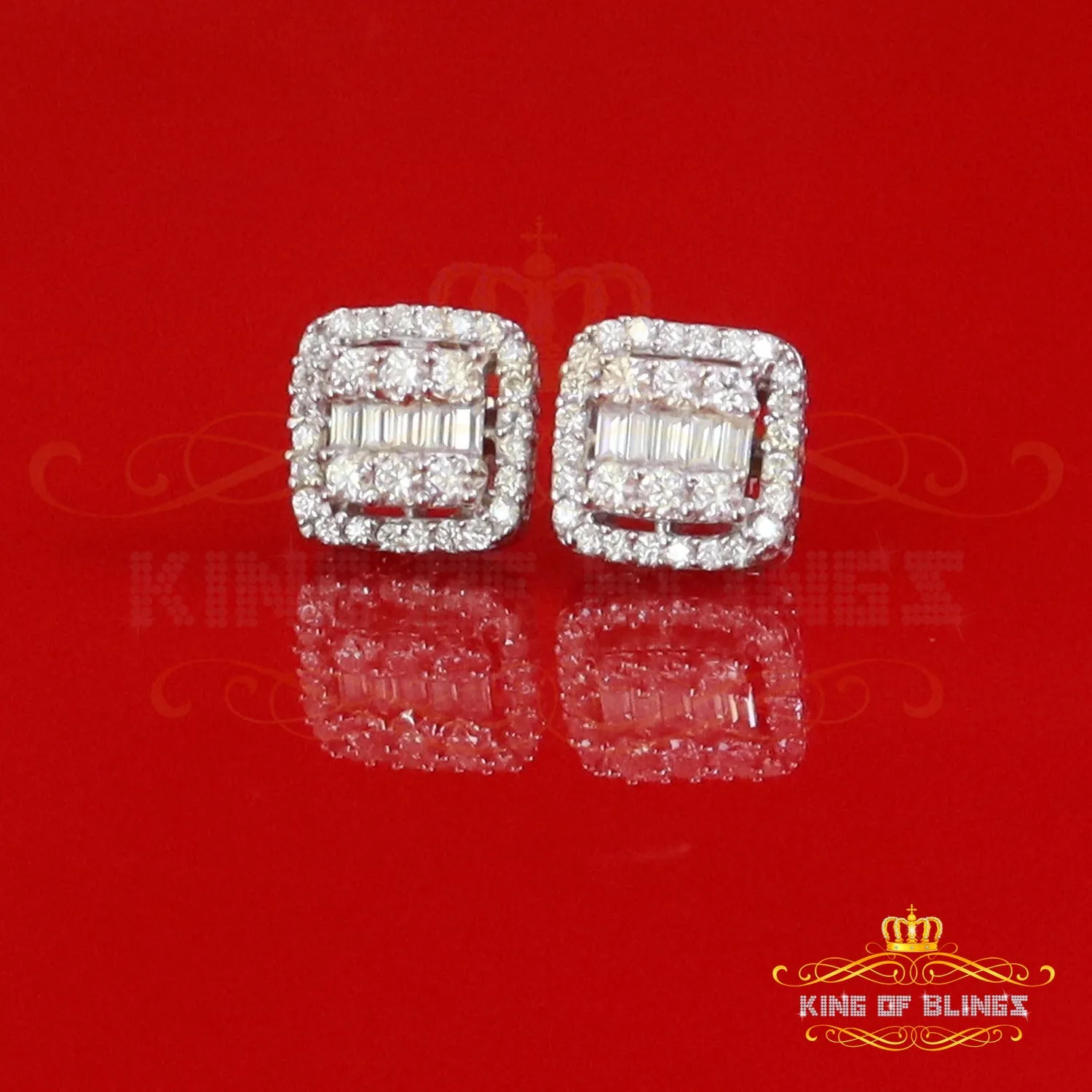 King of Bling's Men's/Womens 925 Silver White 1.10ct VVS 'D' Moissanite Square Stud Earrings