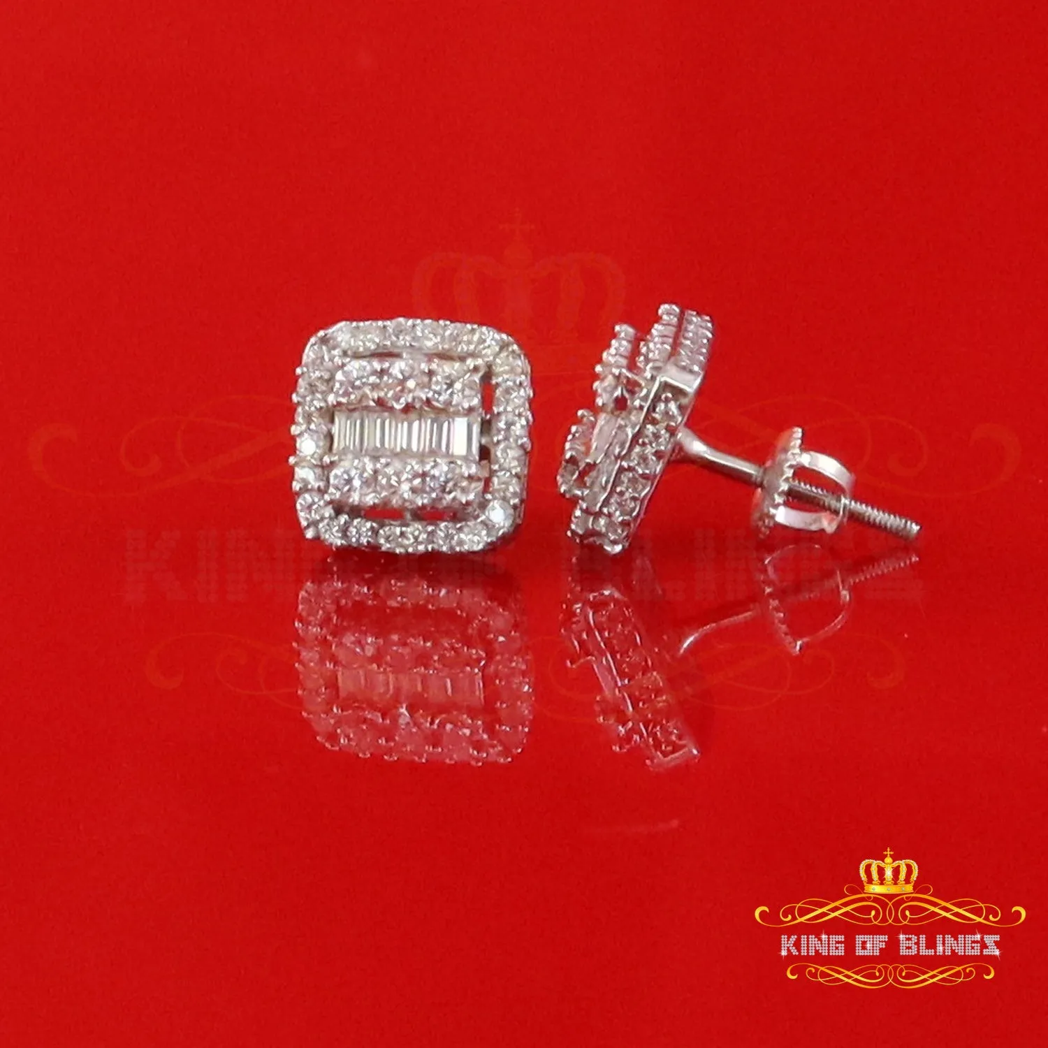 King of Bling's Men's/Womens 925 Silver White 1.10ct VVS 'D' Moissanite Square Stud Earrings