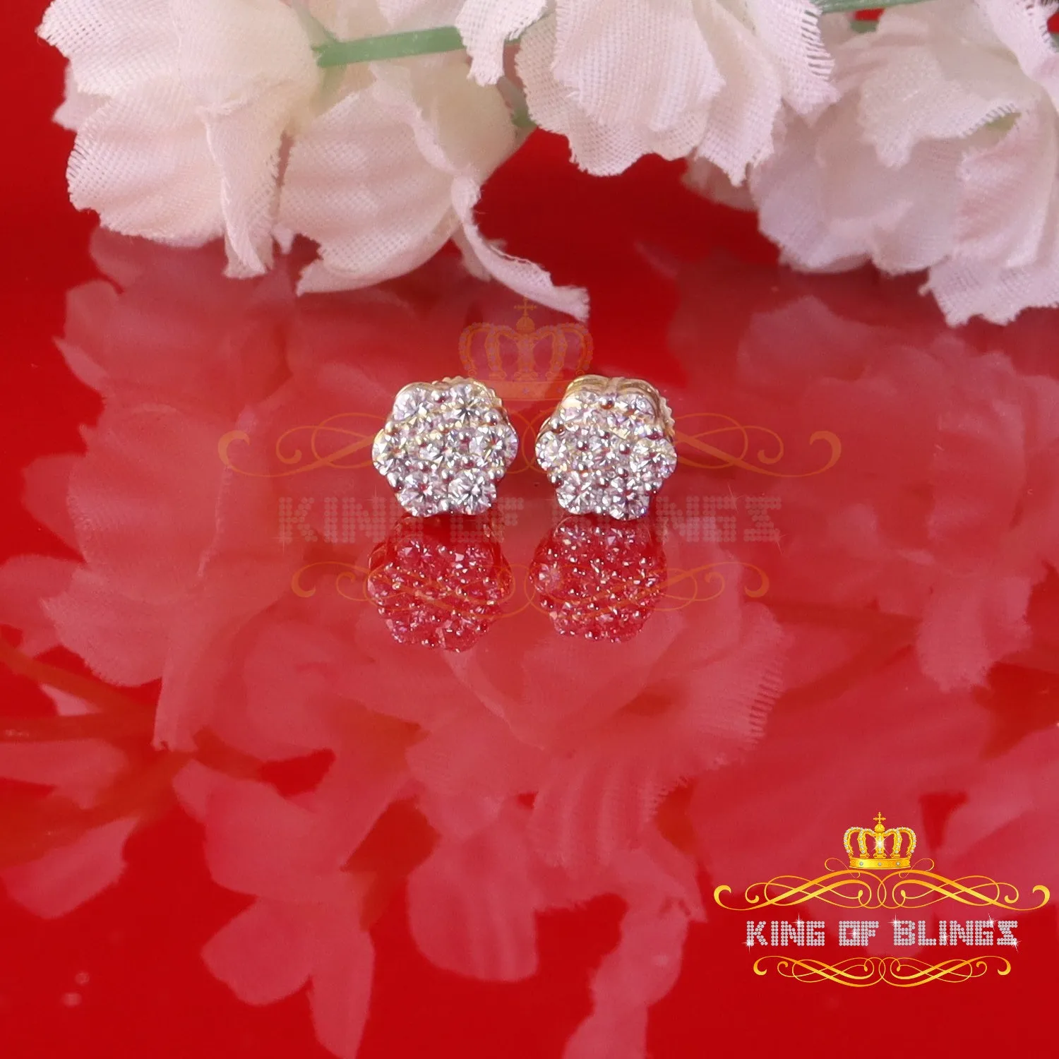 King  of Bling's Men's/Women's 925 Silver Yellow 0.50ct VVS 'D' Moissanite Floral Stud Earrings