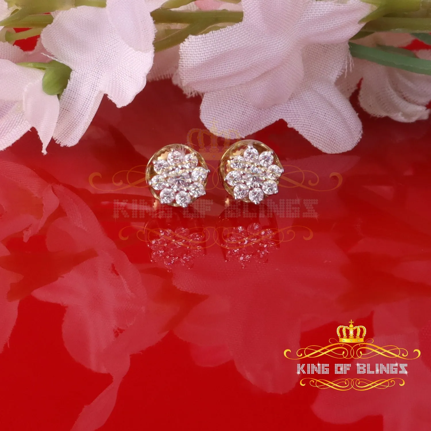 King  of Bling's Men's/Women's 925 Silver Yellow 0.50ct VVS 'D' Moissanite Round Stud Earrings