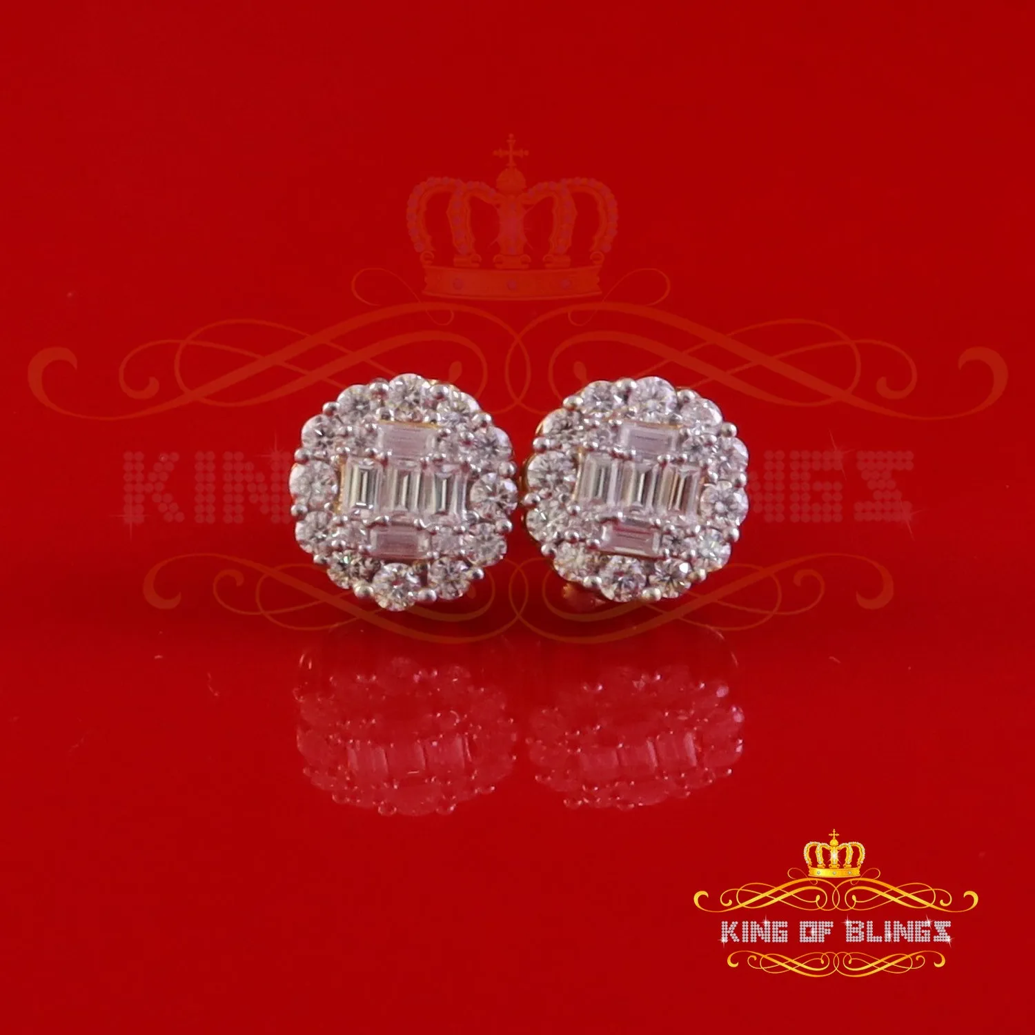 King  of Bling's Men's/Womens 925 Silver Yellow 1.50ct VVS 'D' Moissanite Round Stud Earrings