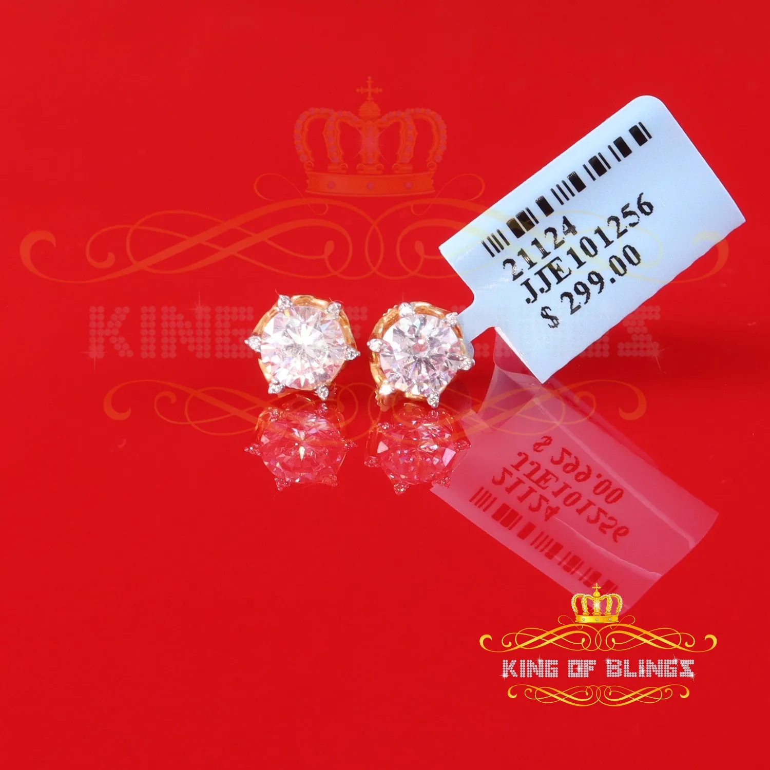 King  of Bling's Men's/Women's 925 Silver Yellow 1.50ct VVS 'D' Moissanite Round Stud Earrings