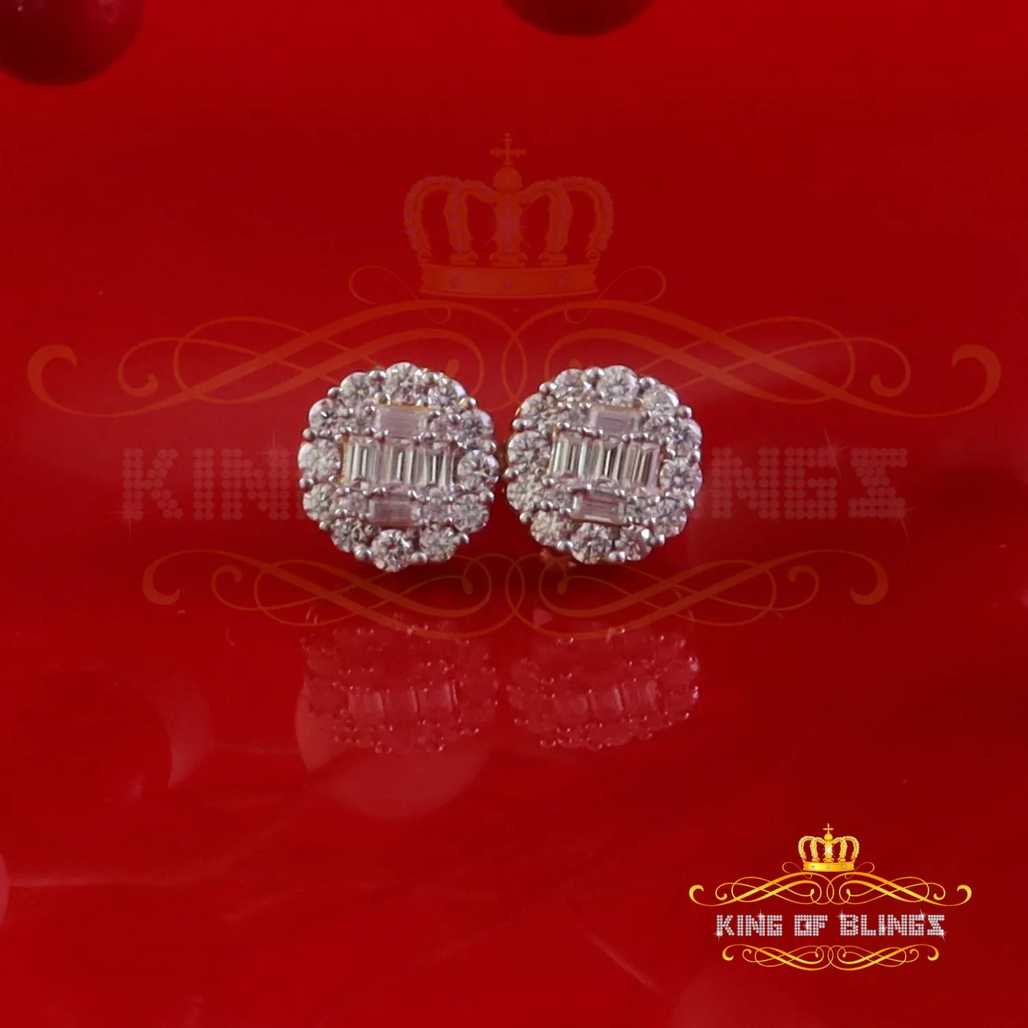 King  of Bling's Men's/Womens 925 Silver Yellow 1.50ct VVS 'D' Moissanite Round Stud Earrings