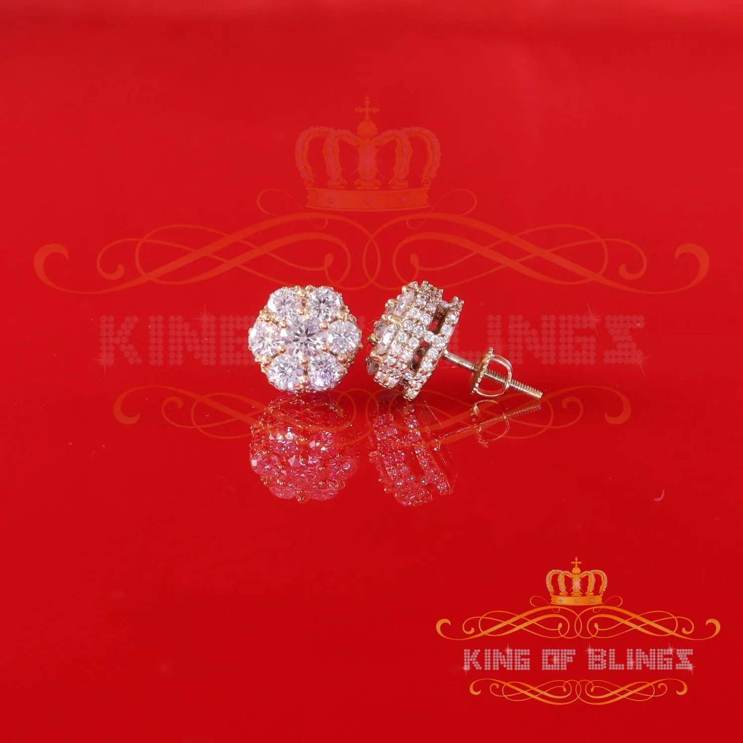 King  of Bling's Men's/Women's 925 Silver Yellow 2.00ct VVS 'D' Moissanite 7 Floral Stud Earrings